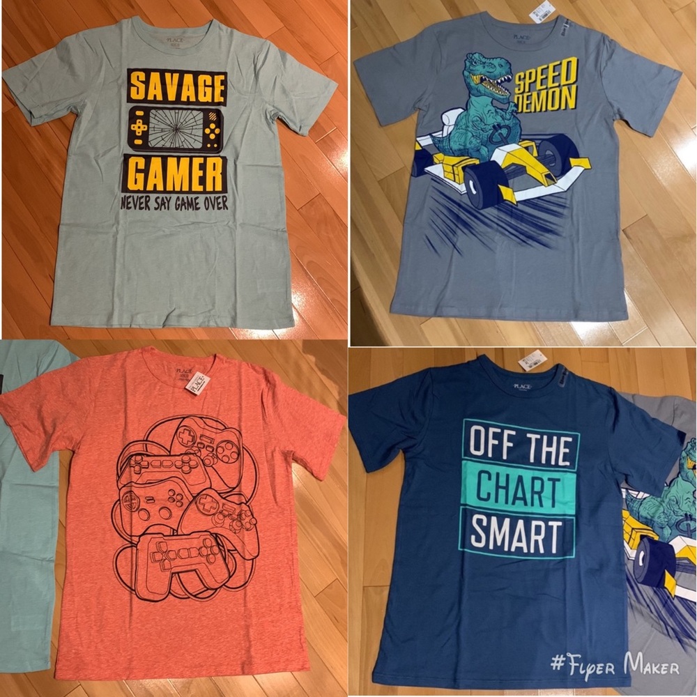 4 NWT Boys Children’s Place Short Sleeve Graphic Gaming & Dino Tees-size XL (14)